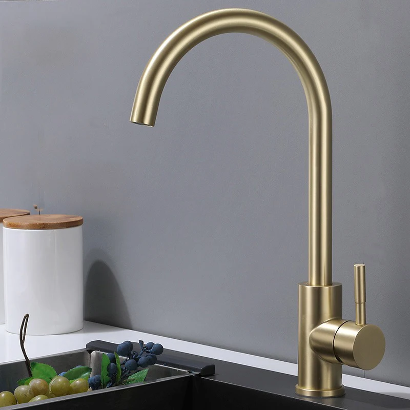 Kitchen Faucet Brushed Gold Stainless Steel 360 Degree Rotate Bathroom Washbasin Tap Cold Hot Water Mixer Deck Mount Aerator Tap
