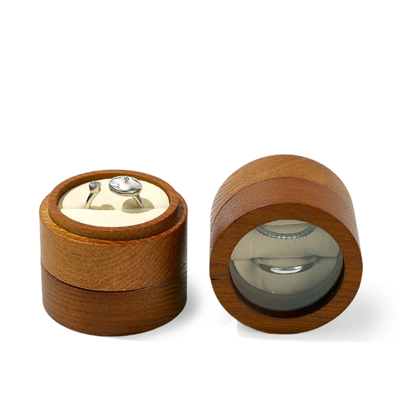 

Oirlv Vintage Wood Ring Jewelry Box Single/Double Ring Styles Jewelry Organizer Box Wedding Engagement Gift Ring Storage Case