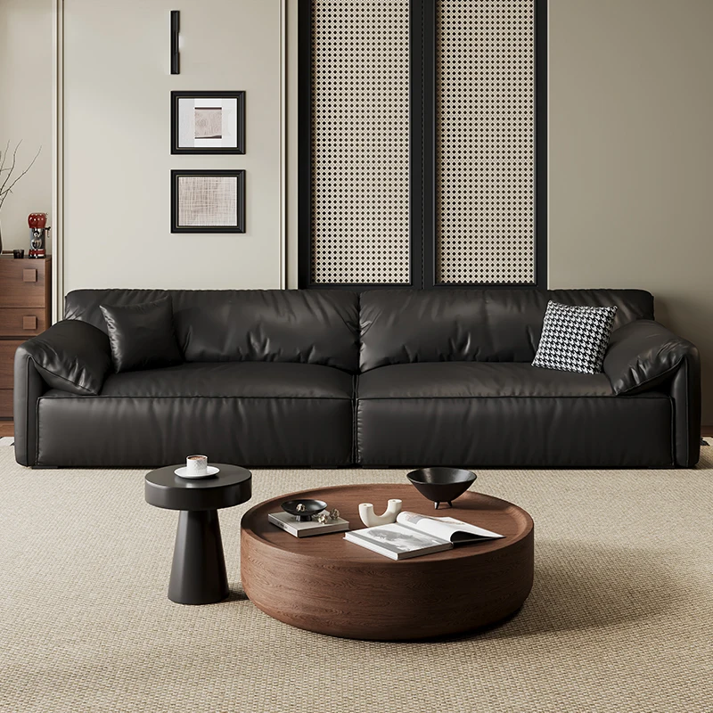 

Italian Leather Living Room Sofas Black Modern Minimalist Designer Daybed Sofas Nordic Wooden Divani Soggiorno Home Furniture