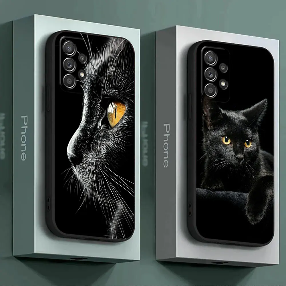 삼성 갤럭시 A56 케이스 A54 A52 A53 5G A36 A34 A35 A33 A32 A50 A72 A73 A26 A25 A16 귀여운 검은 고양이 라인 전화 케이스 소프트 커버