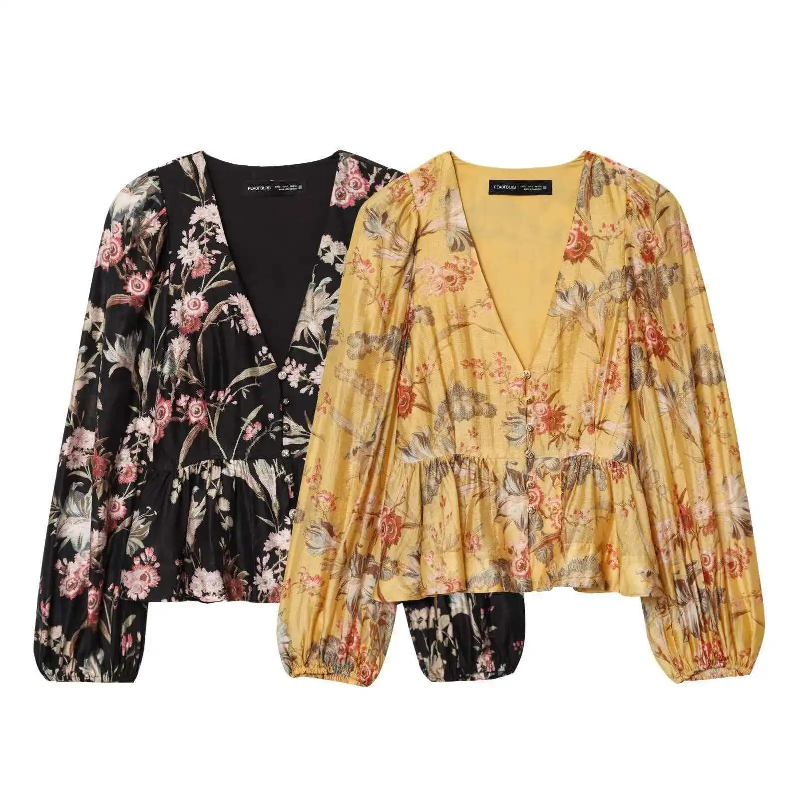 

New Spring Women Retro Floral Print Blouse Puff Sleeve Elegant Commute Blouse Tops