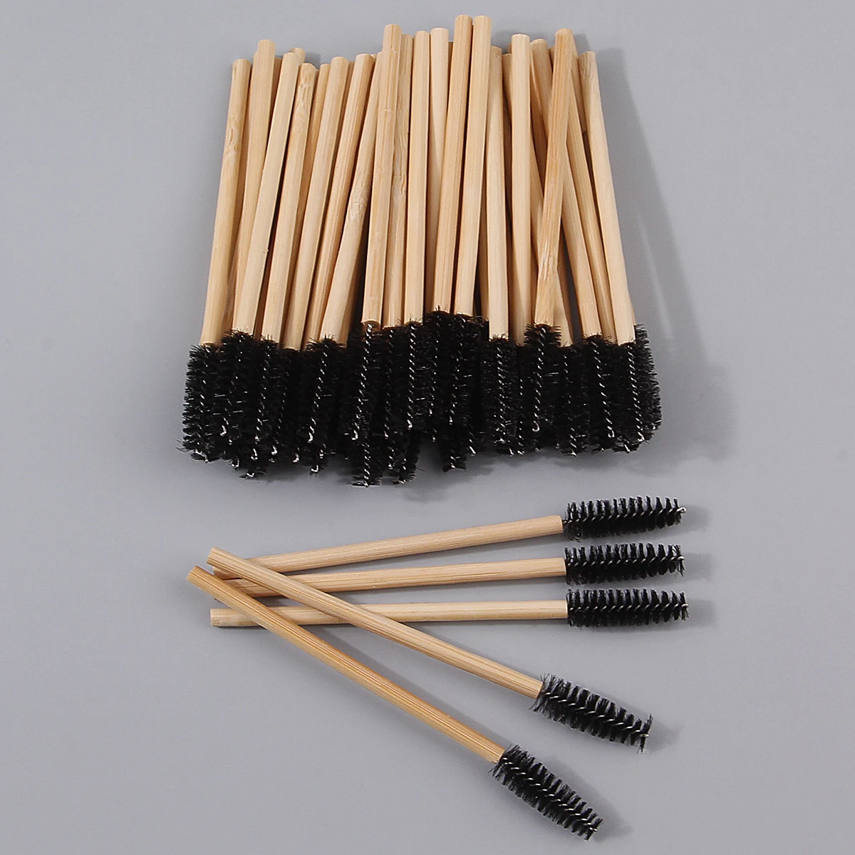 50PCS bamboo-handled mascara brushes, spiral mascara brushes, eyebrow curling brushes, grafting and implantation false mascara