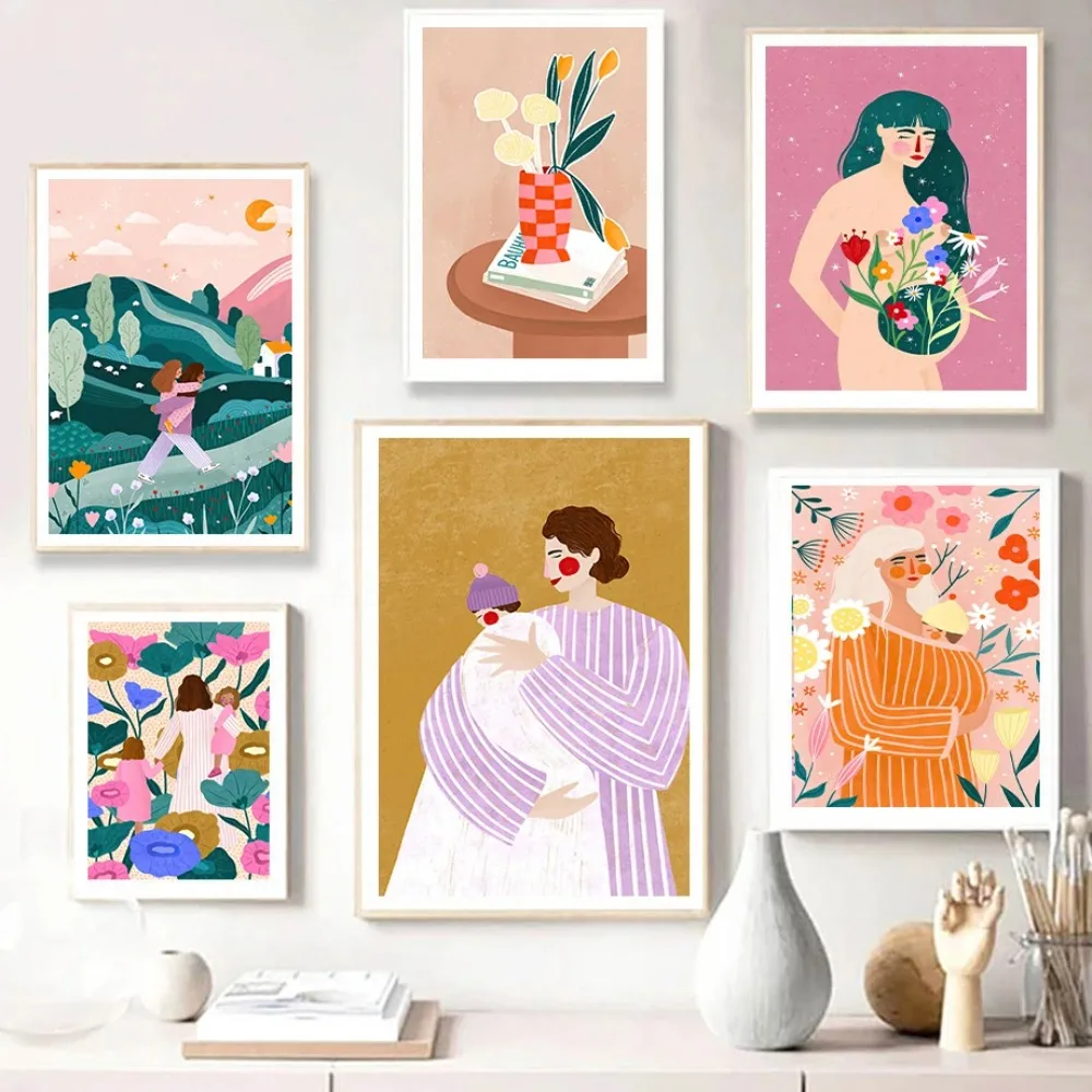 Modern Woman Precious Mother Leisure Holiday Minimalist Style Fashion Wall Art Canvas Painting Nordic Poster Room Decor