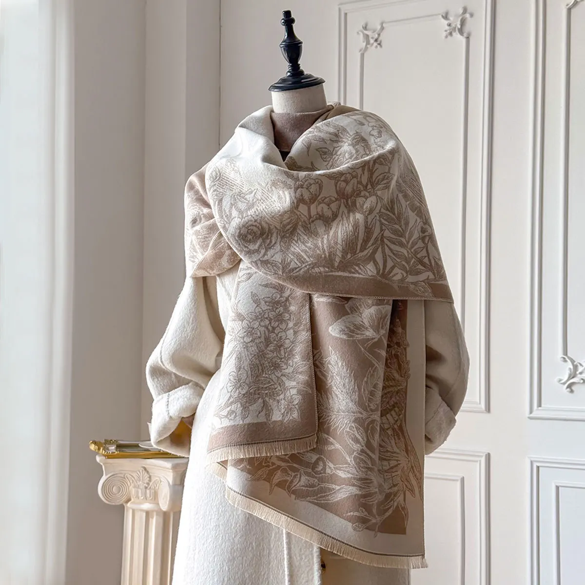 New French retro butterfly premium imitation cashmere scarf women's autumn and winter thickened outer warm office shawl