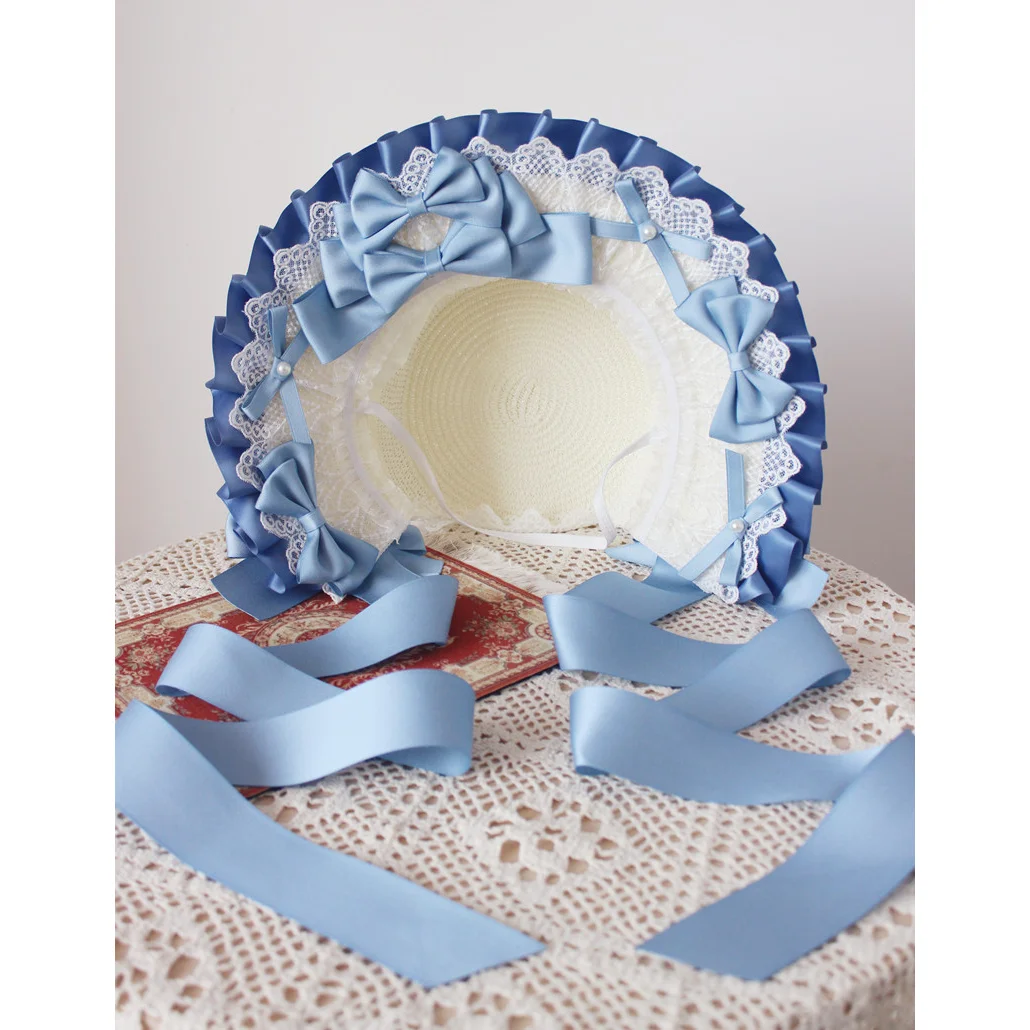 Lolita elegante bowknot chapéu plano tecelagem arco cartola casamento chá festa pastoral chapéu de palha renda estilo europeu roupas acessórios