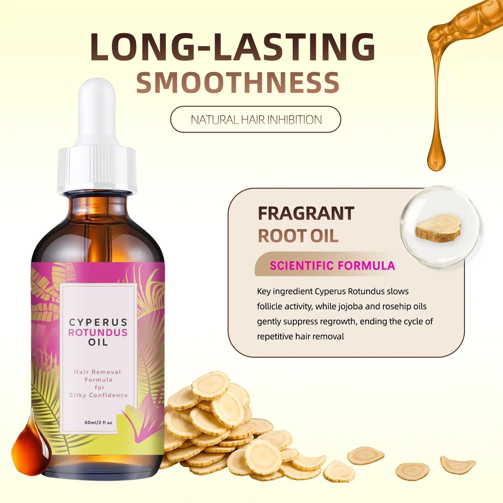 Aceite Corporal Reductor del Crecimiento del Vello Natural 60ml - Fórmula de Jojoba y Almendras que Suaviza la Piel y Retrasa Suavemente el Crecimiento del Vello para Todo Tipo de Piel