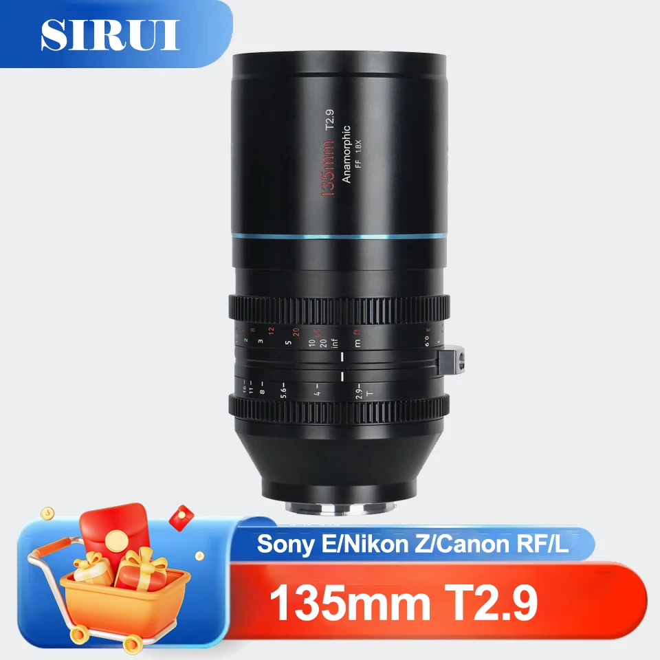 

Sirui 135mm T2.9 1.8X Anamorphic Lens Full Frame MF Fixed Focus Telephoto Cine Lens compatible with Sony E Canon RF Nikon Z L