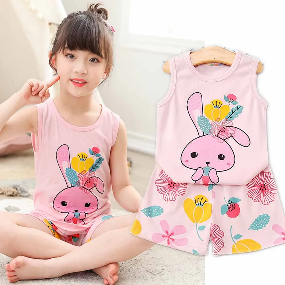 Summer Baby Bunny Vest Clothing Set Children\'s Sleepwear Kid Pajamas Sets for 1-10Years Girls Pyjamas Pijamas Kids Wear