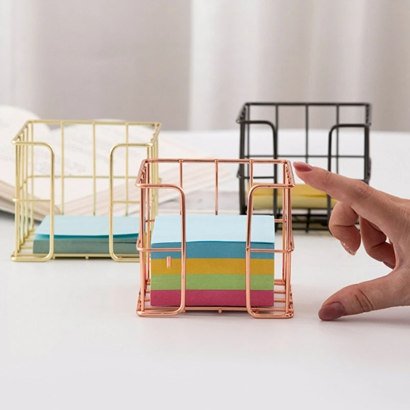 B2EF Metal Mesh Note Box Storage Box Memo Pad Holder Notepads Box สำหรับโต๊ะทำงาน