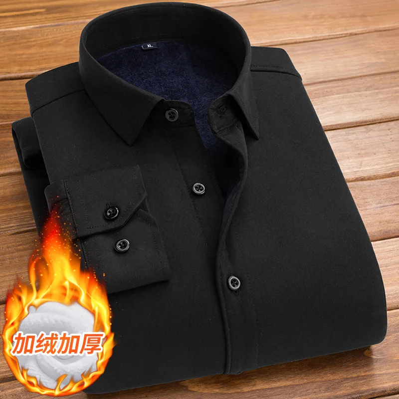 Autumn And Winter Workwear Warm Shirts Fleece Thickened Business Casual Striped Shirts Workwear Professional Warm Formal Men