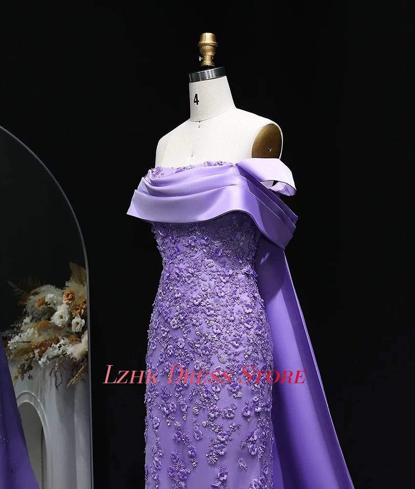 Personalizzato squisito organza dritto al largo della spalla paillettes perline fiori perle abito da sera abiti da ballo di moda