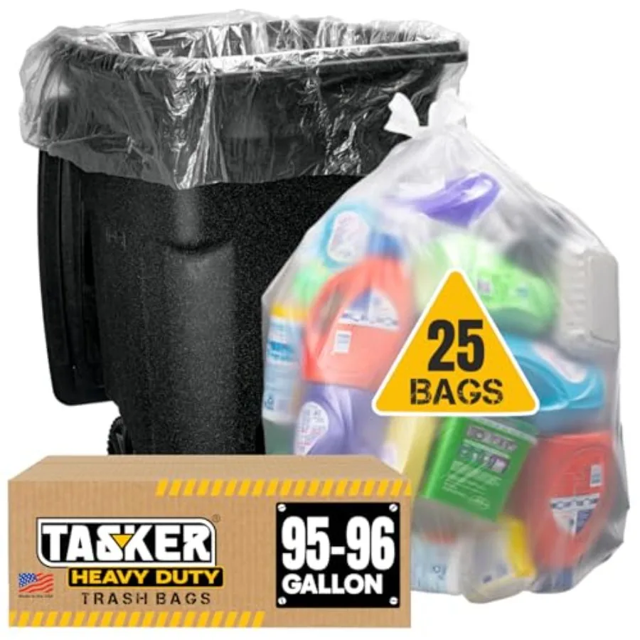 

Прочные прозрачные мешки для мусора объемом 95-100 галлонов, 25 штук, особо крупные мешки для мусора объемом 96 галлонов, большие прозрачные вкладыши для мусорных баков, большие мешки для мусора объемом 90, 95 галлонов, 9 штук.