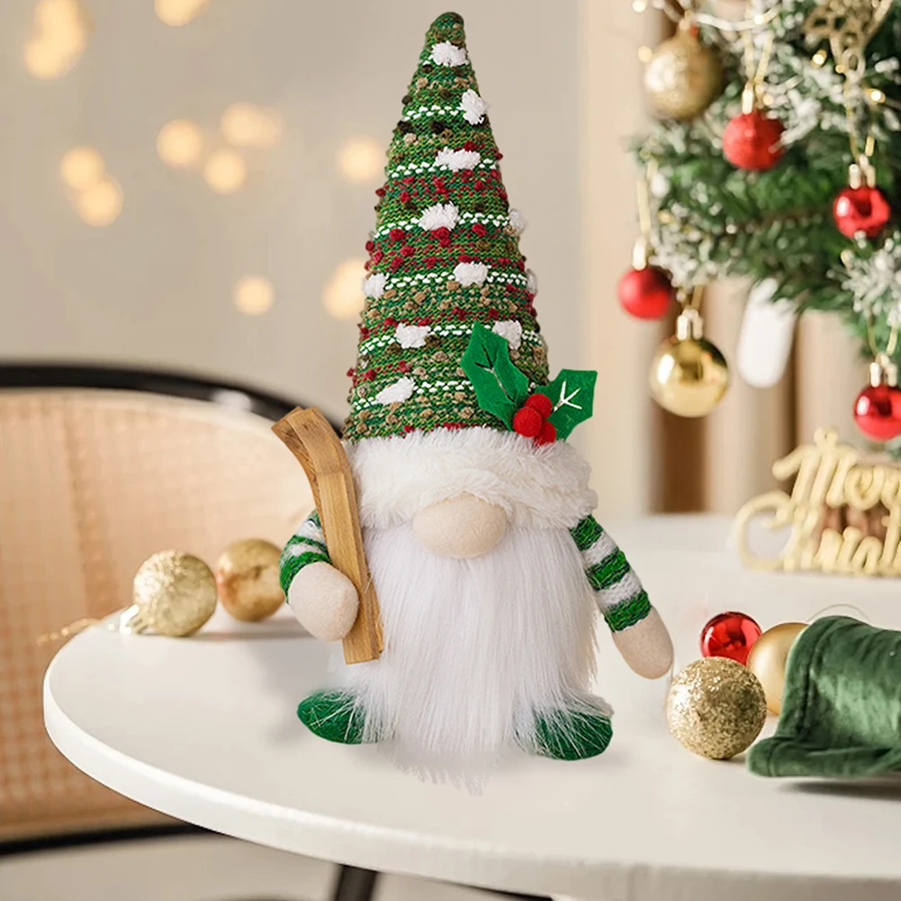 Figuras de gnomo navideño hechas a mano con diseño de luz para decoración de mesa navideña y estante Rojo Verde 16 x 28 cm