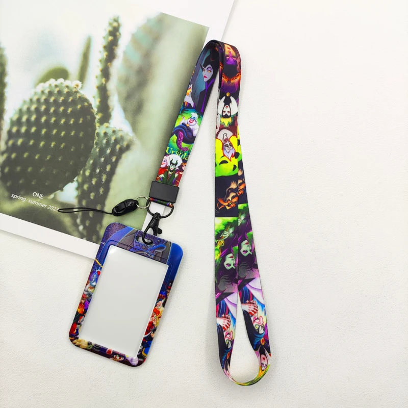 Disney Villains Card Holder Evil Queen Neck Strap Lanyards Keychain ID Bus Credit Card Pass Hang Rope Lariat Keyrings Lanyard