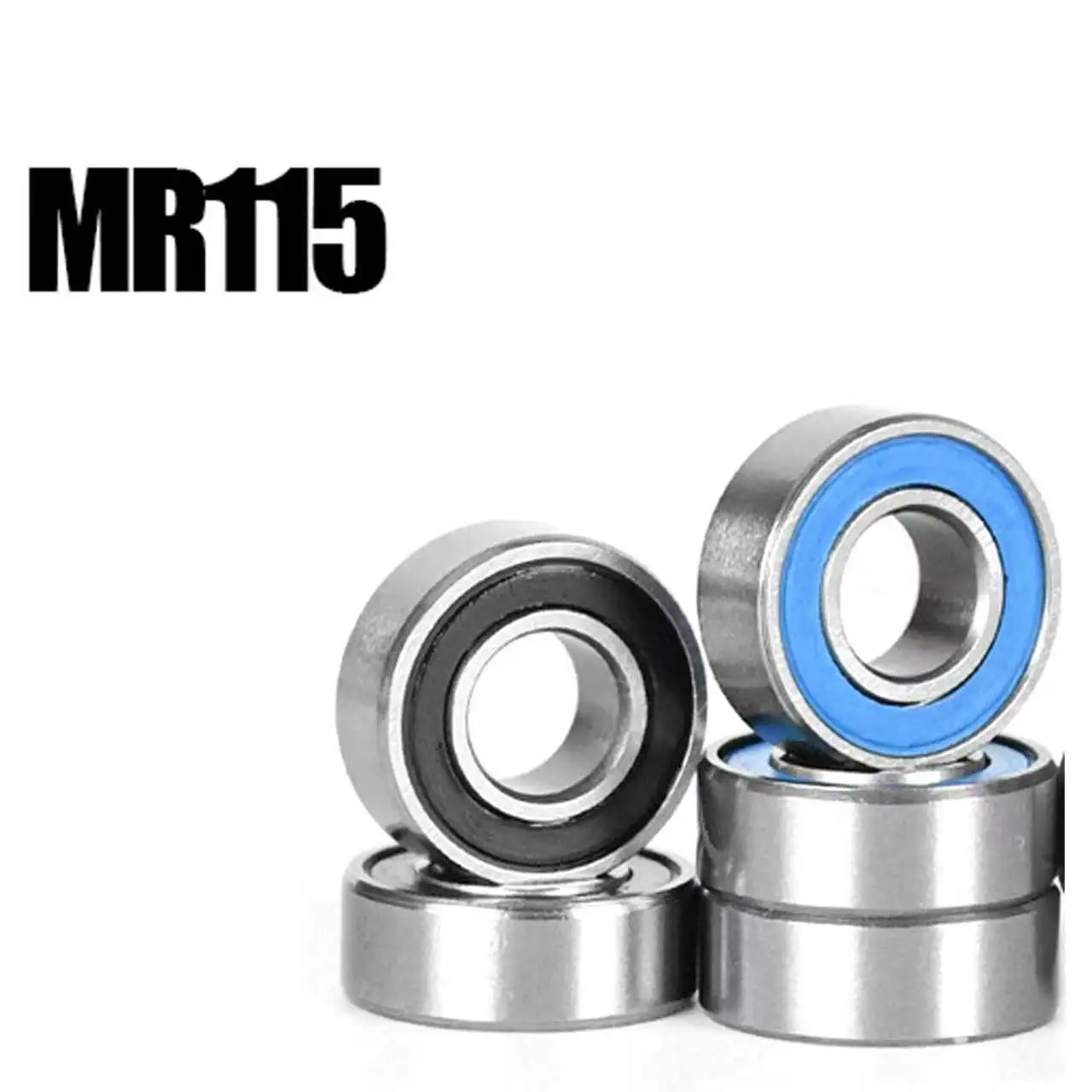 10 pcs Rubber Sealed MR115 2RS 5*11*4 mm 1150 RC Car 5 11 4 Miniature Bearing Ball Bearings （Blue/Black）5x11x4mm