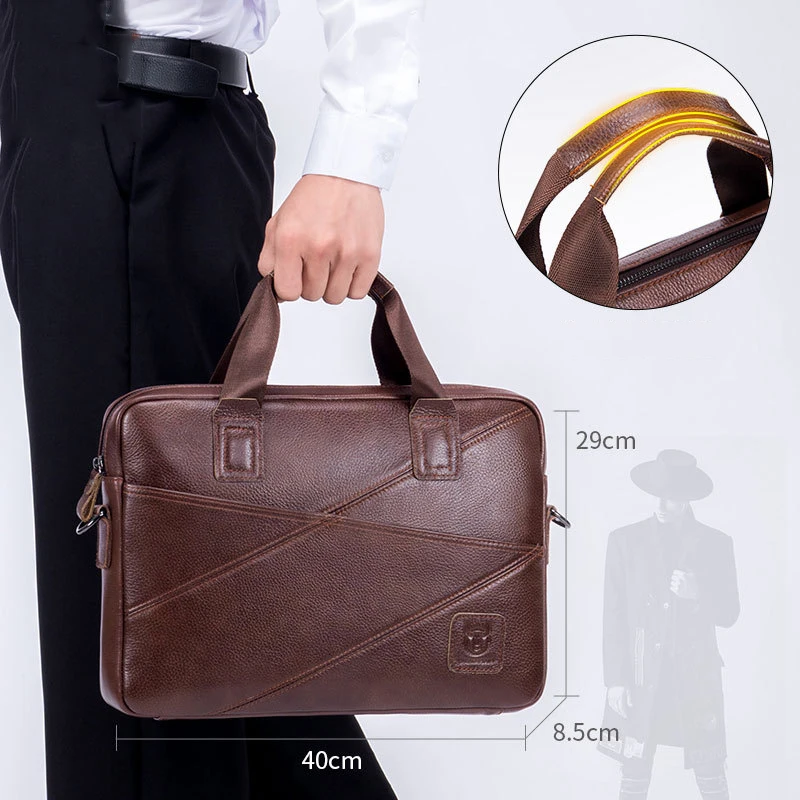 New Men\'s Cowhide Briefcases Cow Leather Business Handbag High Quality Leather Shoulder Bags Gift Leisure Laptop Bag A2G0403