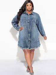 XL-5XL Plus Size Clothes Dresses Women Robes Autumn Winter Loose Street Style Casual 3XL 4XL Big Size Midi Dress Oversized