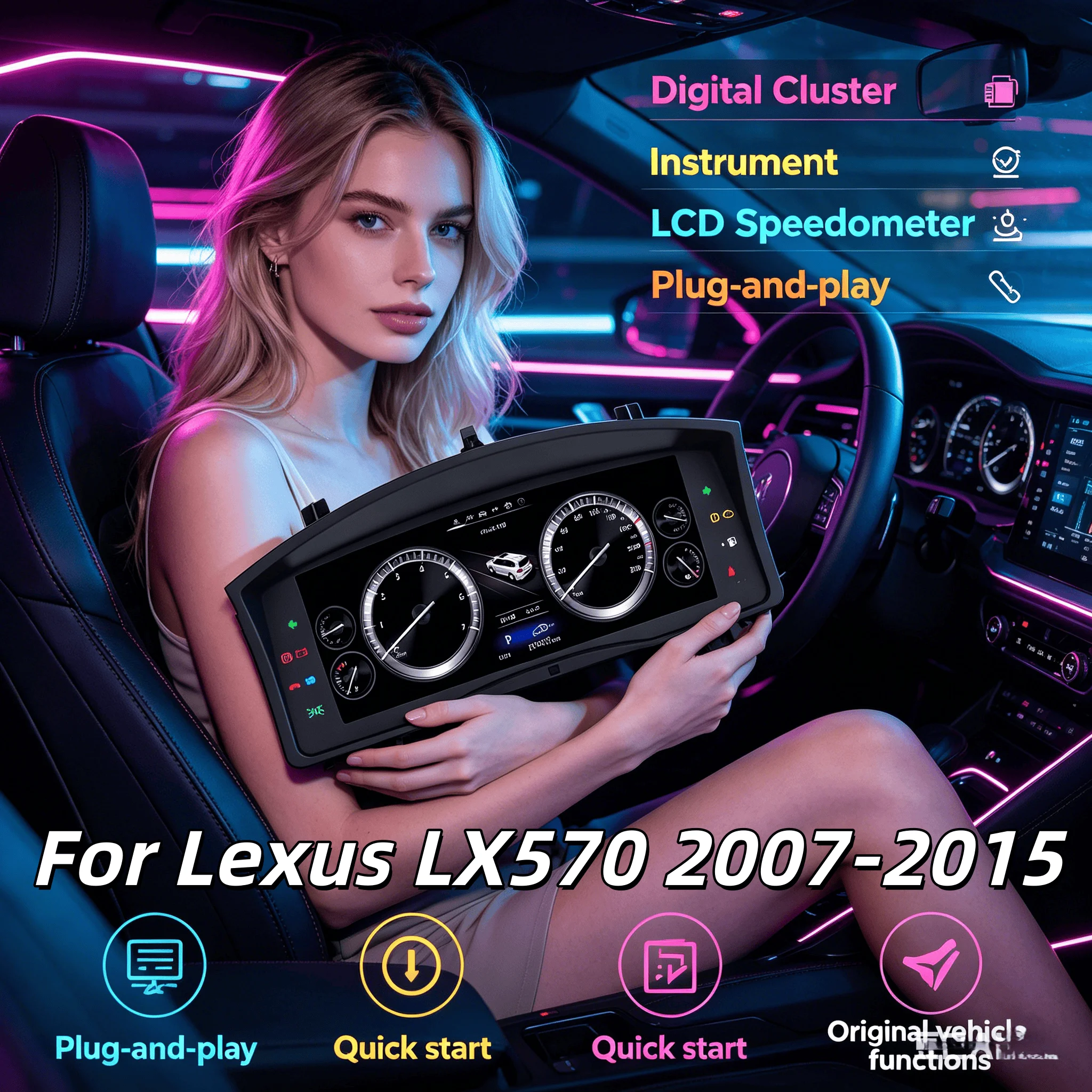 

Digital Car Dash Auto Cluster For LEXUS LX570 lx570 2007-2015 Virtual Cockpit Instrument Panel Speedometer Odometer Meter 12.3”