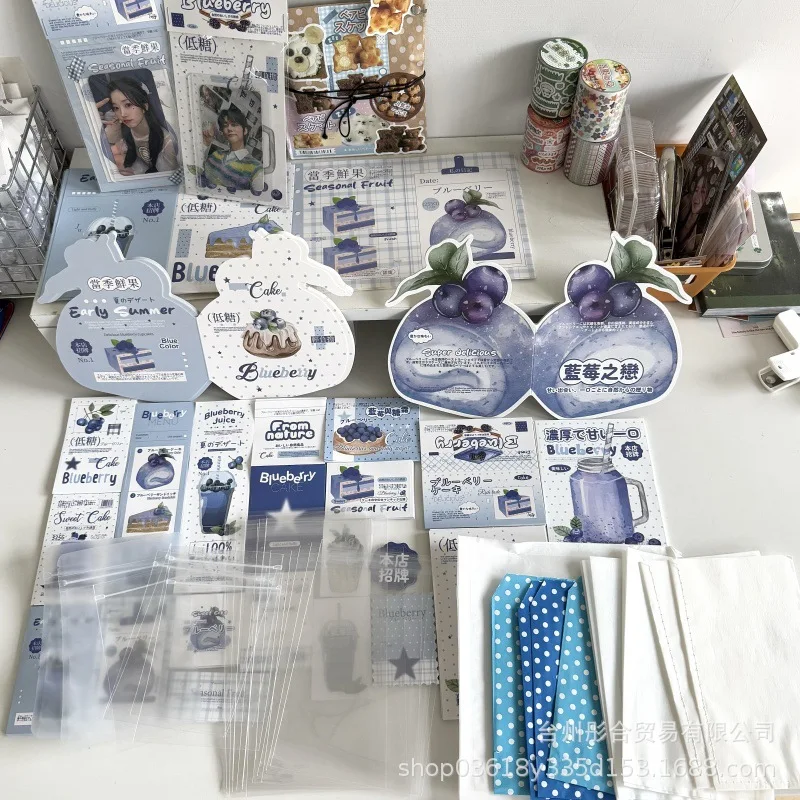 22pcs Blueberry Love for Fan Card Packaging Scrapbook Decor with Note Cards Invitations Message Best Wish Cards Party Supplies