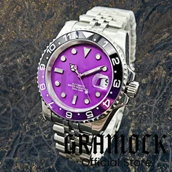 Gramock 40mm Stainless Steel Case With Sapphire Glass Pink Purple Green Luminous Date Window Dial NH35 waterproof watch for men