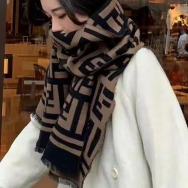 Classic Korean fashion letter thousand bird lattice imitation cashmere scarf for women winter thickened double sided air conditi