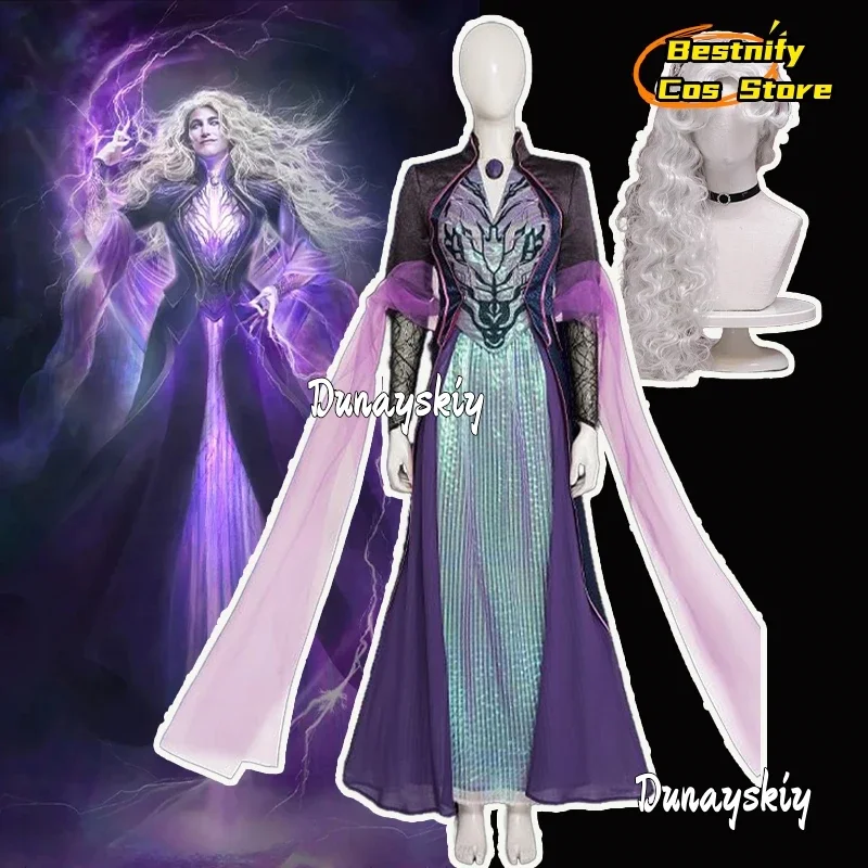 

CosplayAgatha Harkness Cosplay Women Fantasia Purple Women's Dresses Elegant Dress Coat Shawl Accessory Set Halloween Carnival S