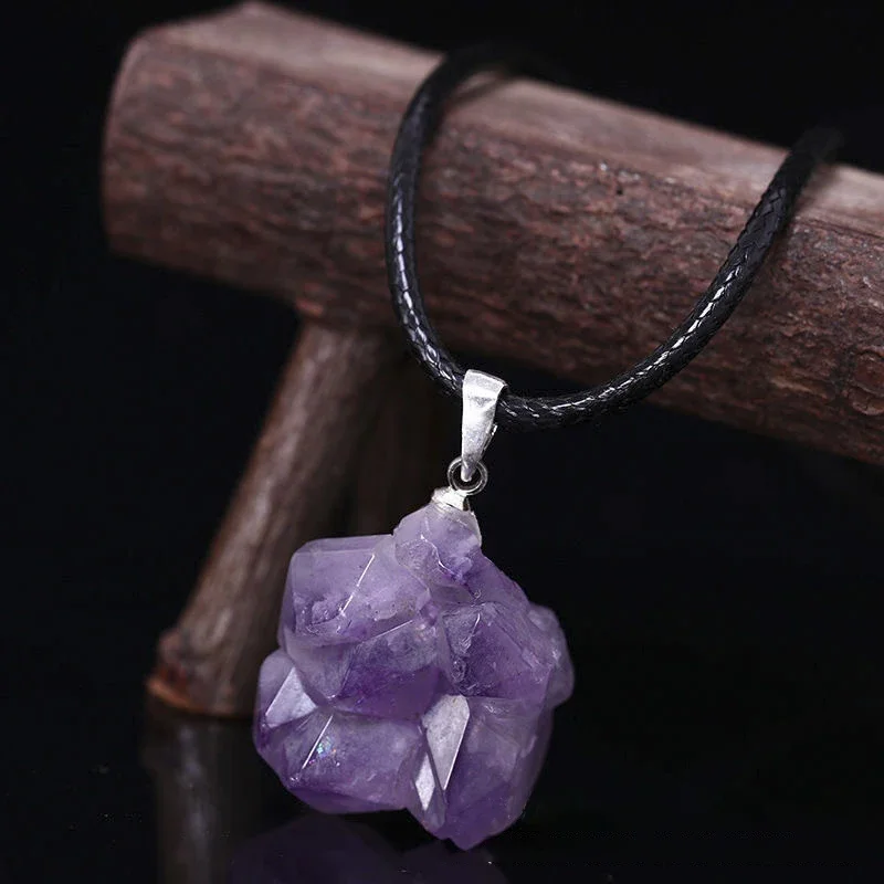 1PC Natural Crystal Rough Stone Amethyst Pendant Energy Healing Gemstone Amethyst Necklace Charms Chakra Halo Jewelry for Women