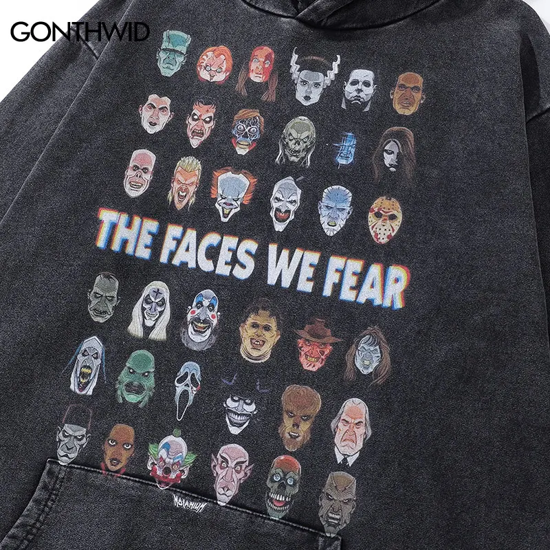 Hip Hop Vintage Hoodie Cartoon Killers Graphic Print Washed Hooded Sweatshirt 2023 Fashion Harajuku Loose Punk Oversized Hoodies
