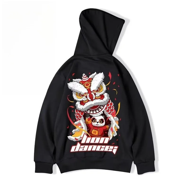 M-8XL American Fashion Hoodie China-Chic Element Giant Panda Print Loose Warm Hooded Sweatshirt