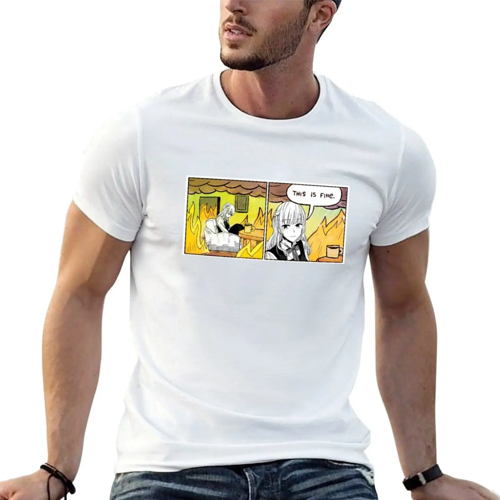 

Sayaka YagaKimi | Yagate Kimi ni Naru meme | This is fine | Yuri T-Shirt t shirt man plain man t shirts cotton T-Shirt