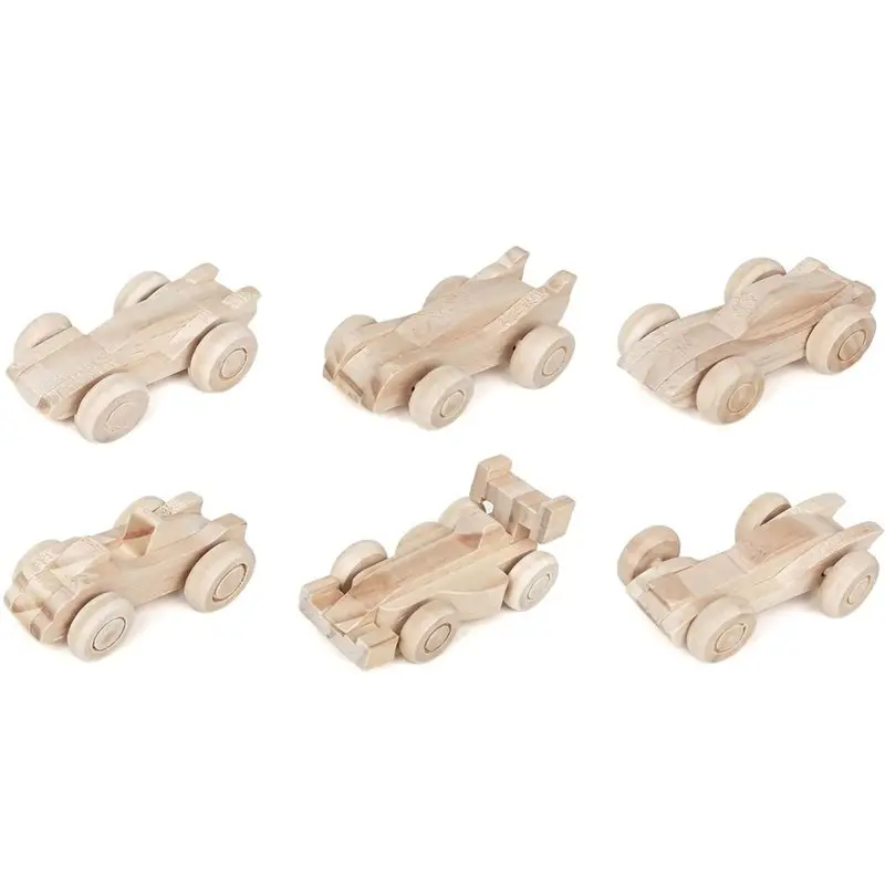 TKOH-DIY Arts And Crafts Kit For Kids- Wooden Car To Paint 6 Pcs Unfinished Wooden Vehicles Home Family Handicraft Projects