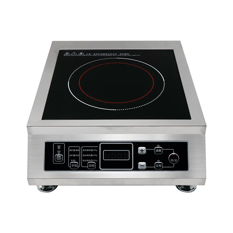 4200W Commercial Induction Cooker Single Burner Countertop High Power Stir Fry Soup Stove Concave Heating Black Glass Panel