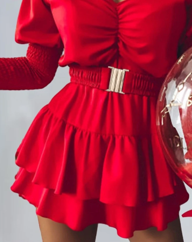 2023 Autumn Spring New Fashion Casual Elegant Evening Party Dresses Women Sexy Cold Shoulder Shirred Puff Sleeve Casual Dress