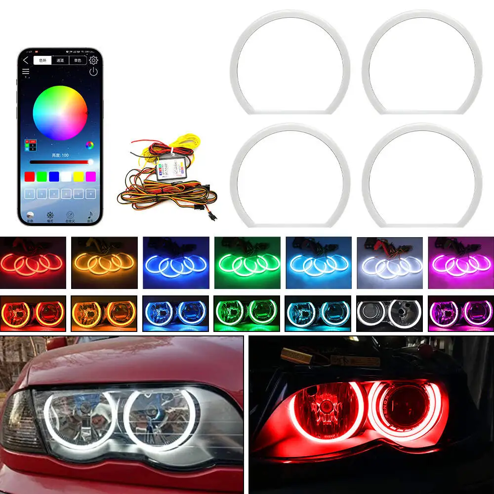 

LED Angel Eye Halo Rings Cotton Light WRGB Bluetooth App Conrol Colorful For BMW E46/E36/E38/E39 Headlight DRL Turn Sinal Light