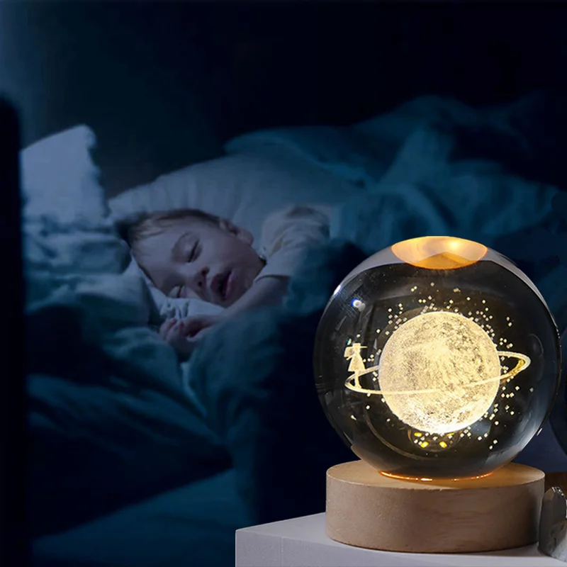 Crystal Ball Night Light Moon Planet Galaxy Solar System Glowing Lamp Desktop Ornament Girlfriend Birthday Christmas Gift