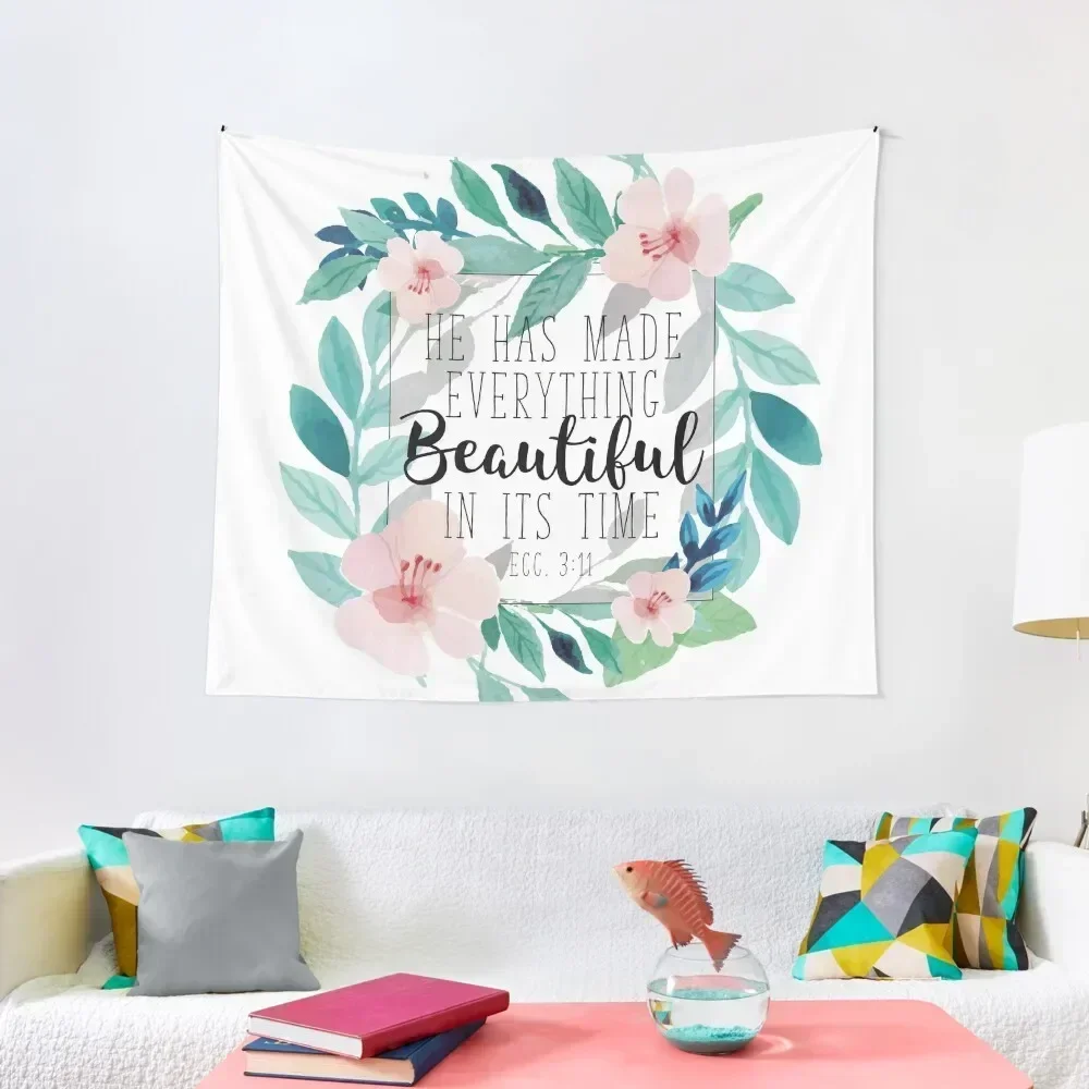 

He Has Made Everything Beautiful In Its Time Bible Verse Floral Design Tapestry Decorative Wall Murals Tapestry