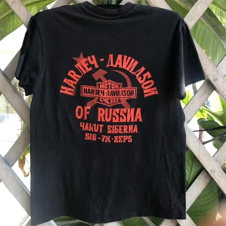 Camiseta de manga corta de marca de moda estilo motocicleta Retro High-street Vibe camiseta Unisex de gran tamaño 2025 europea y americana