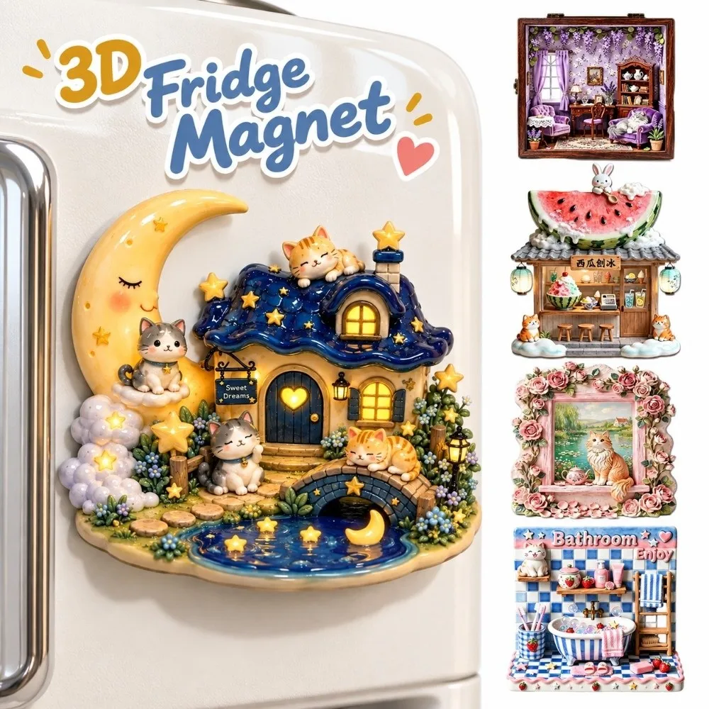 Gifts 3D Relief Fridge Magnet Cartoon Pattern Resin Decorative Fridge Magnet Simulation 3D Refrigerator Stickers Home Decor