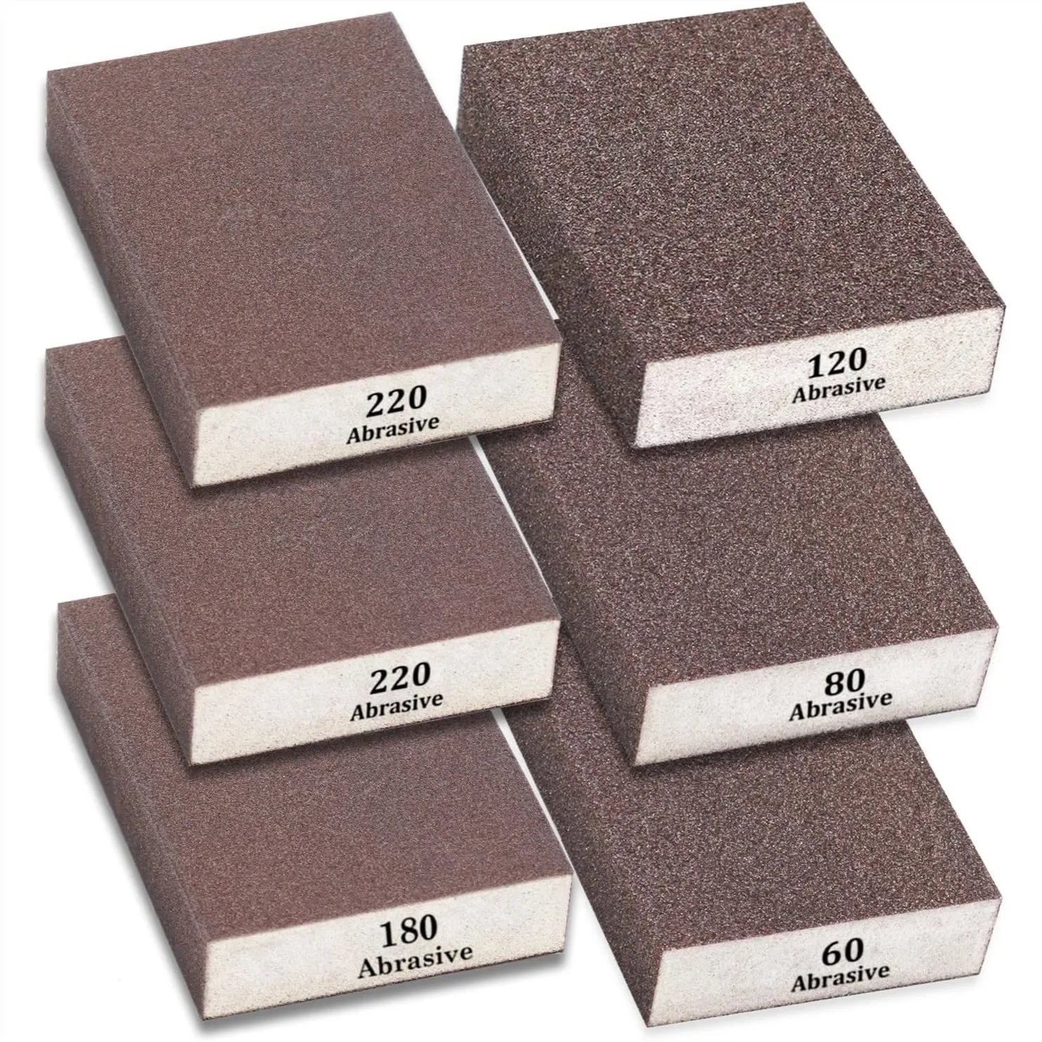 

Sanding Sponge Blocks 6Pcs with 60/80/120/180/220 Grits for Drywall Wood Metal, Washable and Reusable