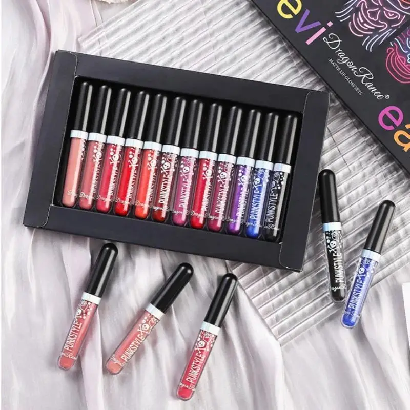 Zestaw: Halloweenowa diamentowa brokatowa matowa pomadka w płynie, długotrwała, wodoodporna, błyszcząca metaliczna pomadka w sztyfcie.