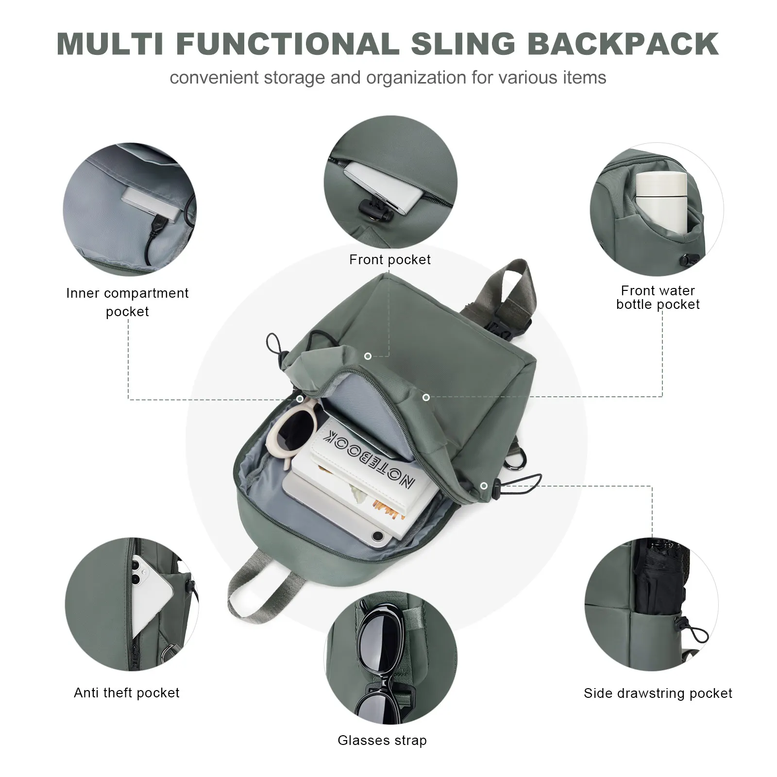 Chest Bag Crossbody Backpack Men Waterproof Leisure Shoulder Bags, Women Casual Bag Unisex Travel Lightweight Mini Messenger Bag