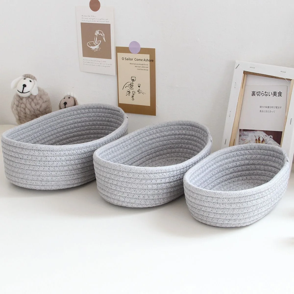 Cotton Rope Storage Basket Storage Box, Tabletop Miscellaneous Items, Cosmetics, Snacks, Foyer, Hand Woven Cotton Thread Storage