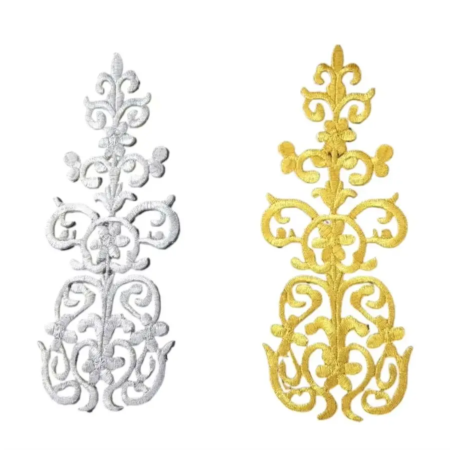 1 Pieces Iron on Embroidered Patches Gold Jesus Cross Christ Lace Appliques Cosplay Fabric Trims Gold and Silver 15.5cm*6cm