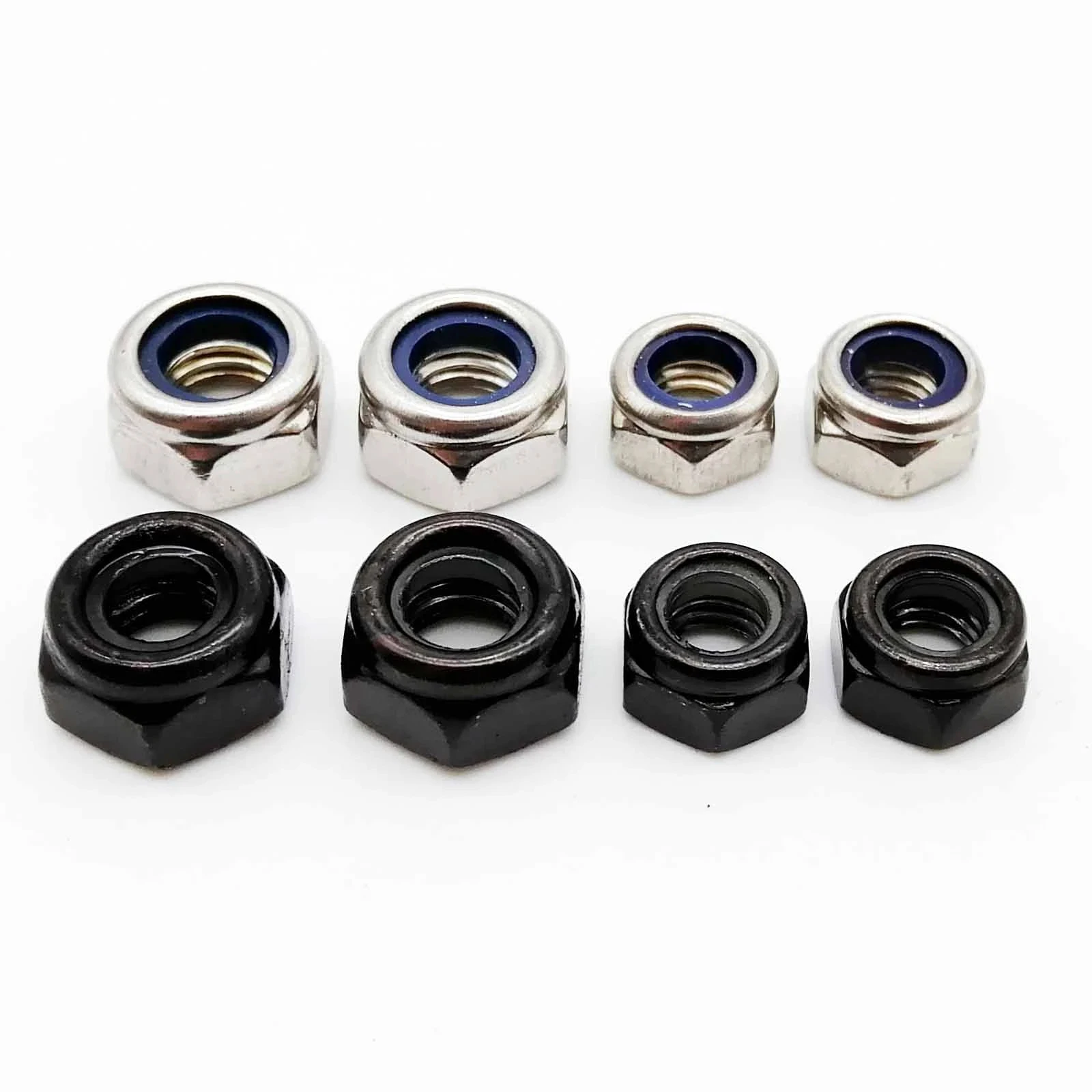 100Pcs M3 M4 M5 M6 304 Stainless Steel Black Hex Nylon Insert Lock Nut Self-locking Nylock Nut Locknut