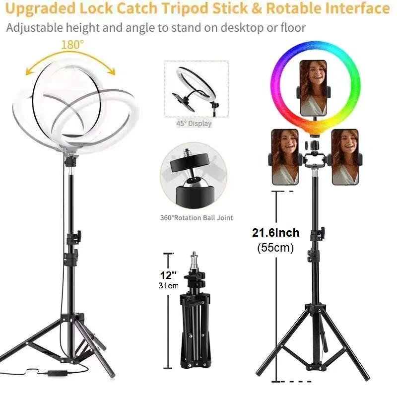 10''LED Selfie Ring Lighting Photographic Selfie Ring Lamp USB Plug Fill Light For YouTube TikTok Video Live Phone Holder Tripod