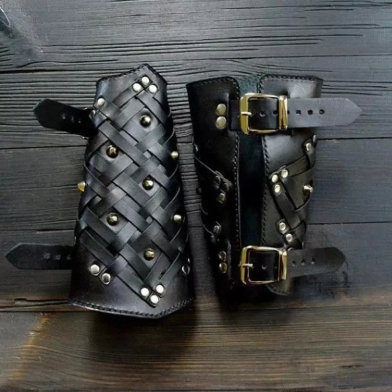 Pair Medieval Leather Bracer Arm Cuff Armor Viking Hand Guard Vambrace Leather Gauntlet Wristband LARP Accessory Knight Armband