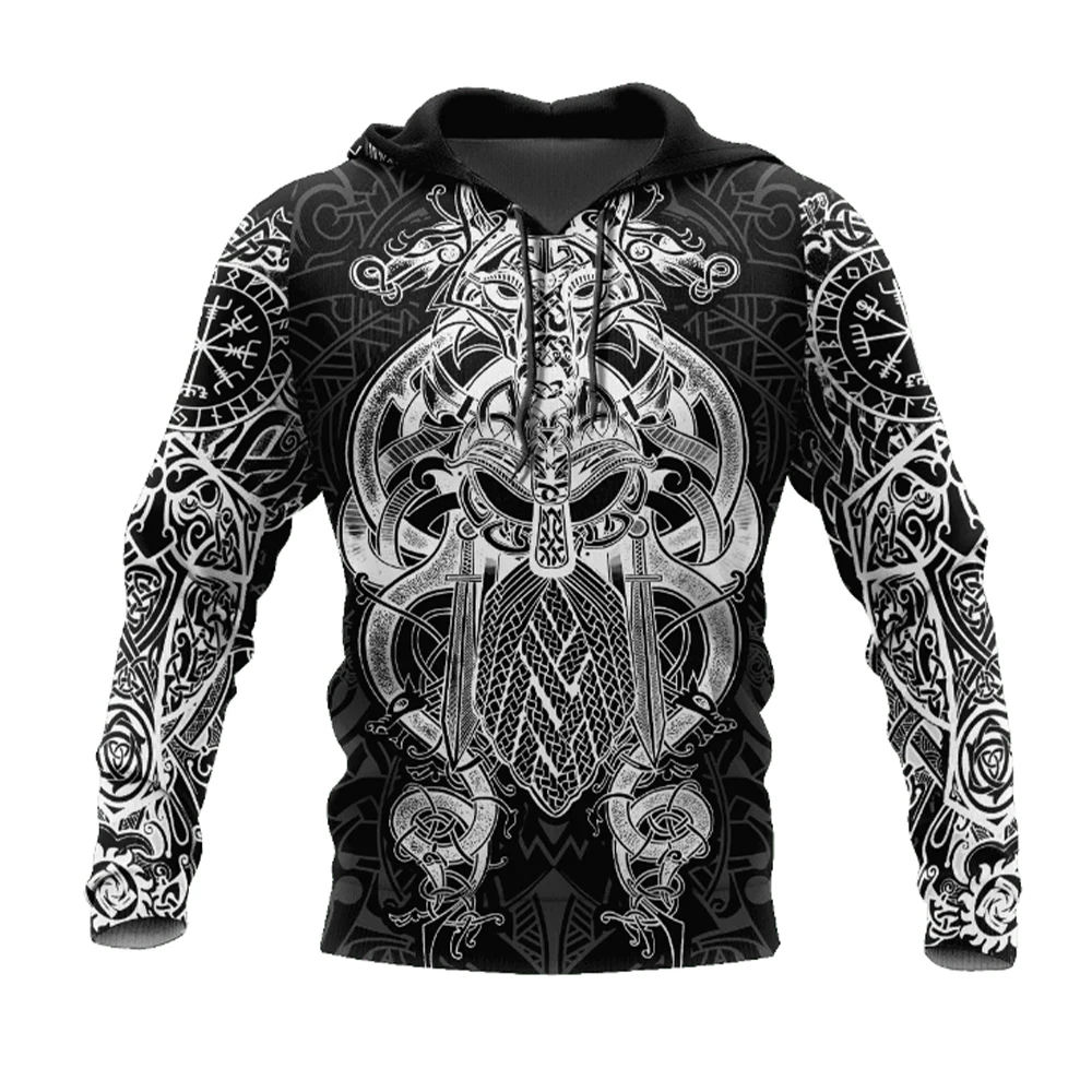 Fashionable men\'s pullovers, trendy men\'s Viking tattoo symbols, 3D printed men\'s new Harajuku hoodies, vintage men\'s pullovers