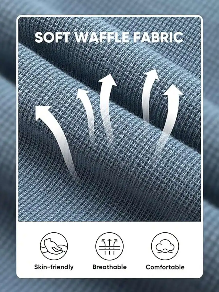 Mens Waffle Fabric Casual Shorts With Elastic Waist And Drawstring Pockets