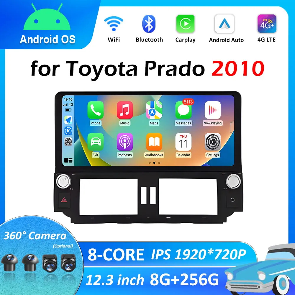 for Toyota Prado 2010 Bluetooth Wireless Carplay Car Multimedia Video Radio Player Cooling fan GPS Navigation Android Auto WIFI