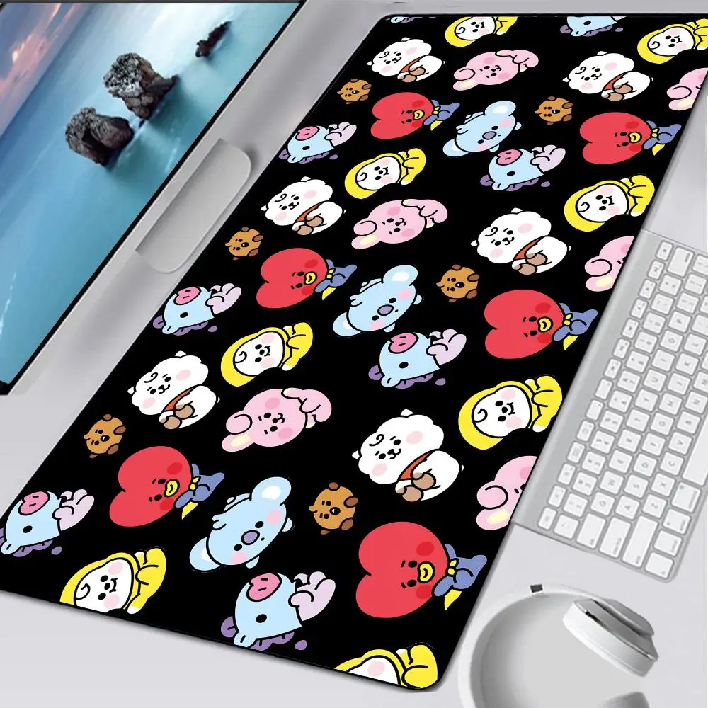 Милый мультяшный коврик для мыши B-BT21, резиновый коврик для ноутбука Xxl, коврик для мыши, ноутбук, геймер, компьютерный стол, игровые аксессуары